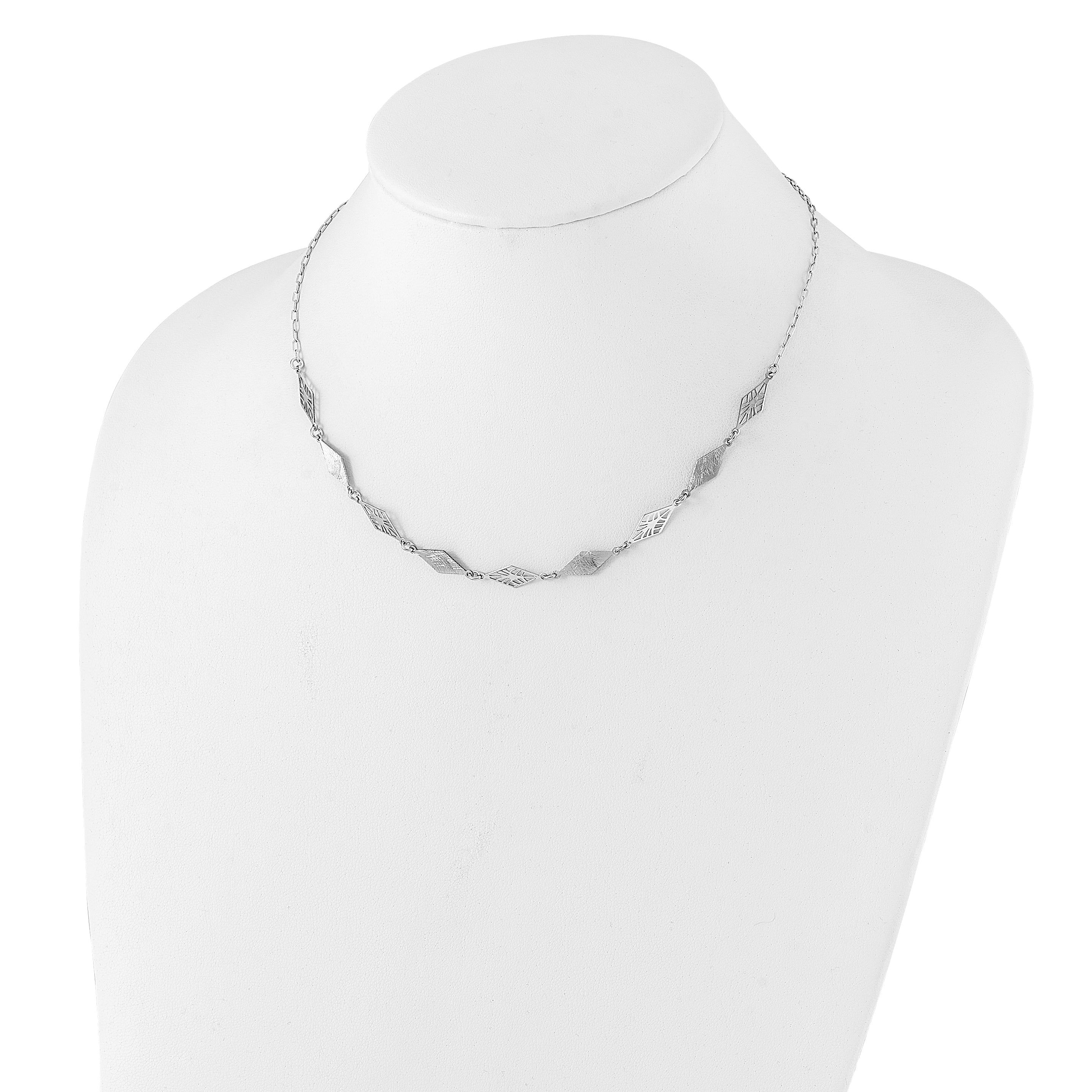 Sterling Silver Ss Rh Plated Polished And Scratch Finish With 1In Ext. Necklace