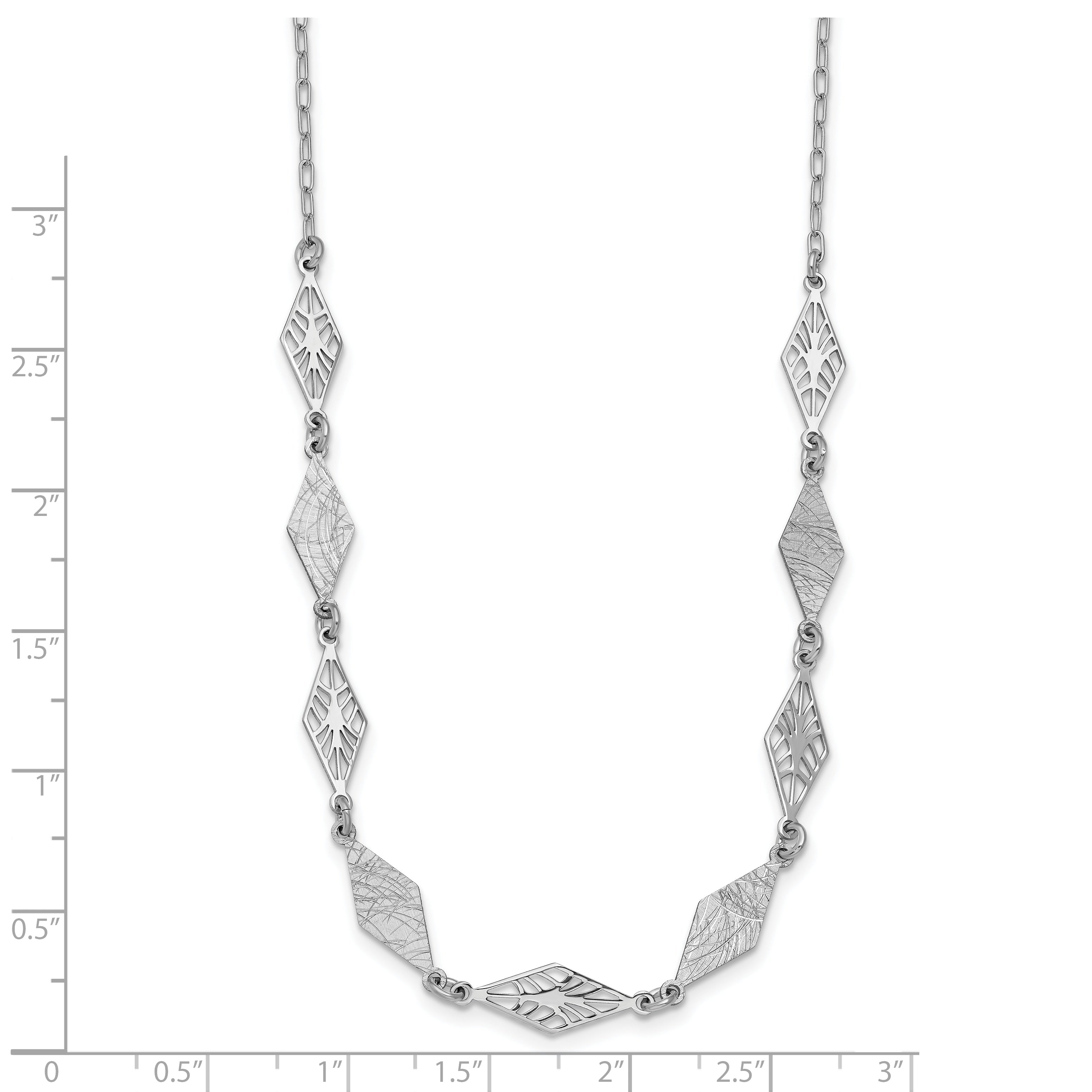 Sterling Silver Ss Rh Plated Polished And Scratch Finish With 1In Ext. Necklace