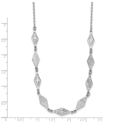 Sterling Silver Ss Rh Plated Polished And Scratch Finish With 1In Ext. Necklace