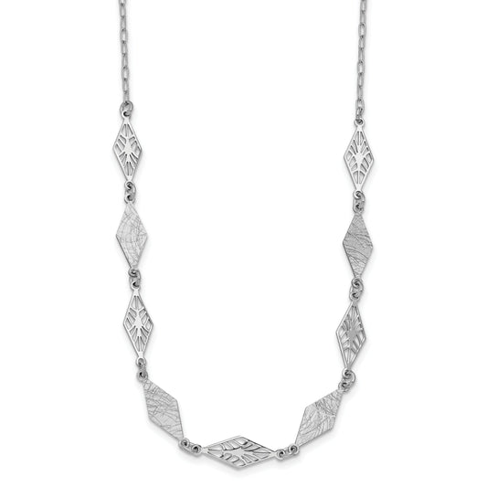 Sterling Silver Ss Rh Plated Polished And Scratch Finish With 1In Ext. Necklace