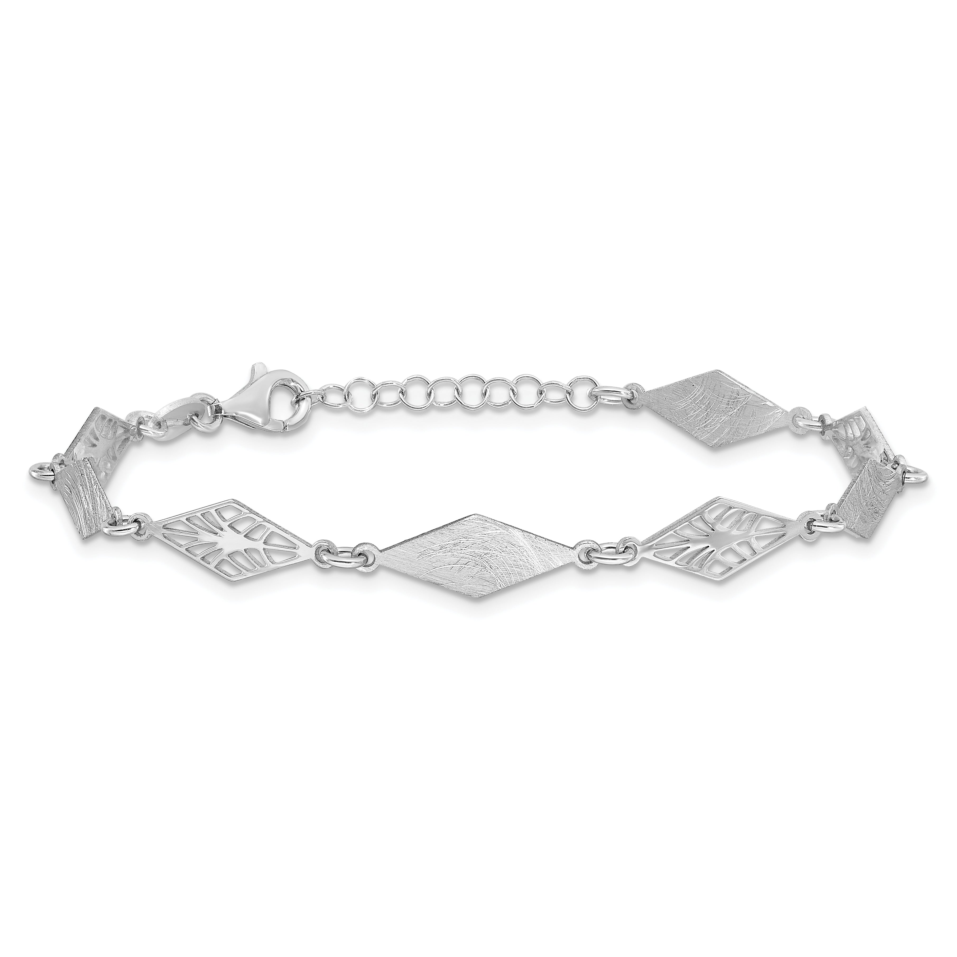 Sterling Silver Ss Rh Plated Polished And Scratch Finish With 1In Ext. Bracelet