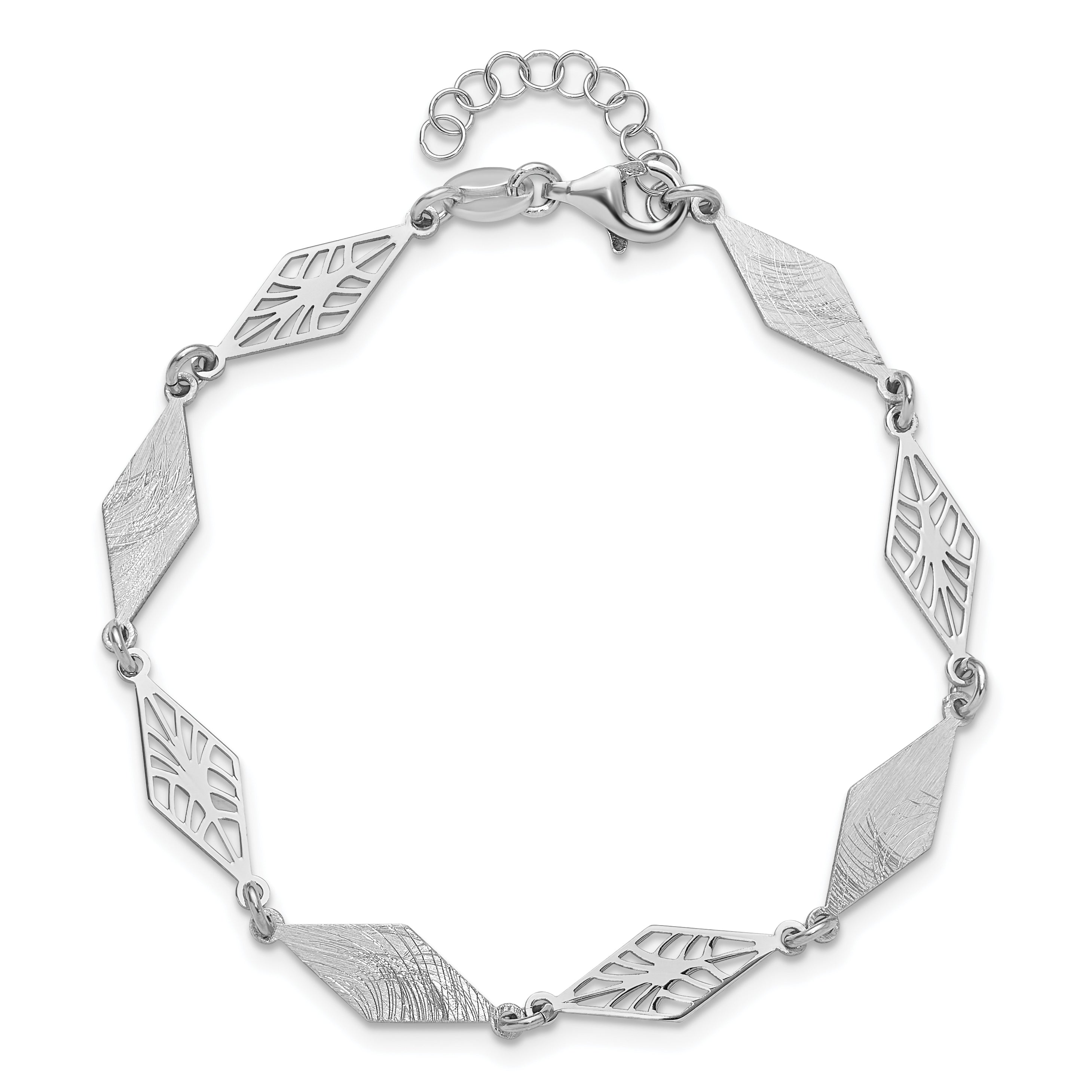 Sterling Silver Ss Rh Plated Polished And Scratch Finish With 1In Ext. Bracelet