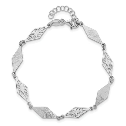 Sterling Silver Ss Rh Plated Polished And Scratch Finish With 1In Ext. Bracelet