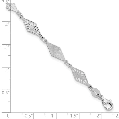 Sterling Silver Ss Rh Plated Polished And Scratch Finish With 1In Ext. Bracelet