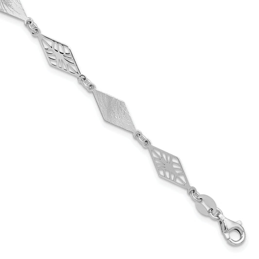Sterling Silver Ss Rh Plated Polished And Scratch Finish With 1In Ext. Bracelet
