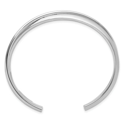 Sterling Silver Rhodium Plt Satin Polished Criss Cross Cuff Bangle