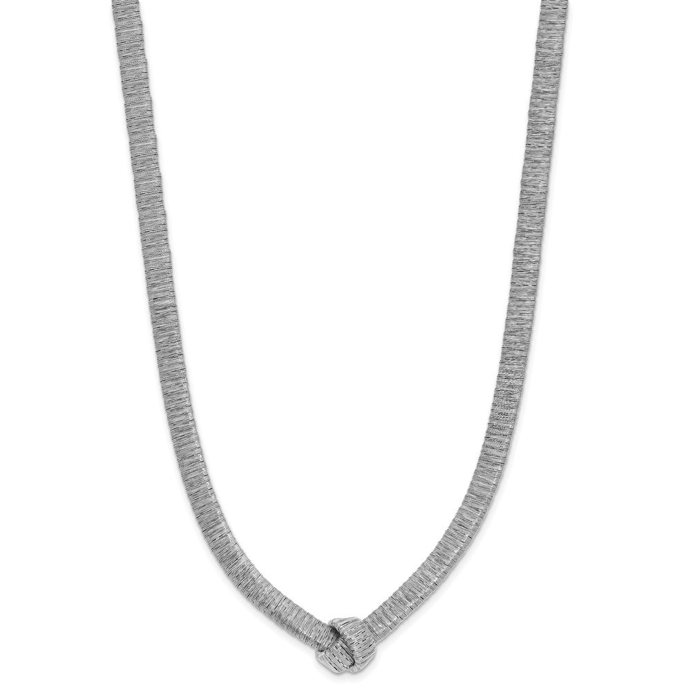 Sterling Silver Rhod Plat Texture Wrapped Knot 2In Ext. Necklace