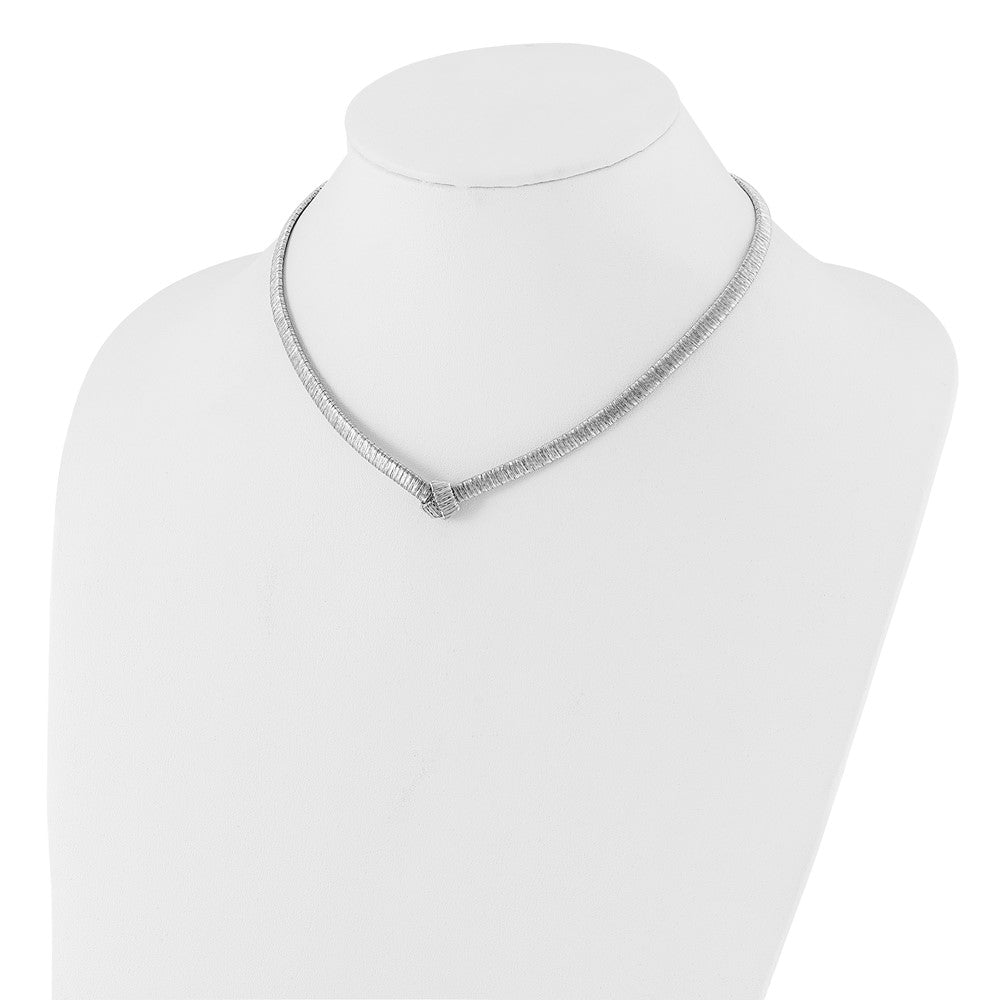 Sterling Silver Rhod Plat Texture Wrapped Knot 2In Ext. Necklace