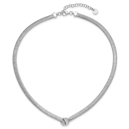 Sterling Silver Rhod Plat Texture Wrapped Knot 2In Ext. Necklace