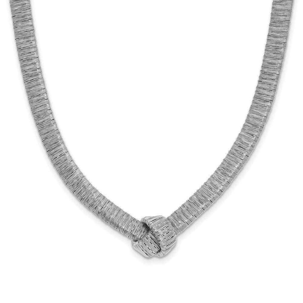 Sterling Silver Rhod Plat Texture Wrapped Knot 2In Ext. Necklace