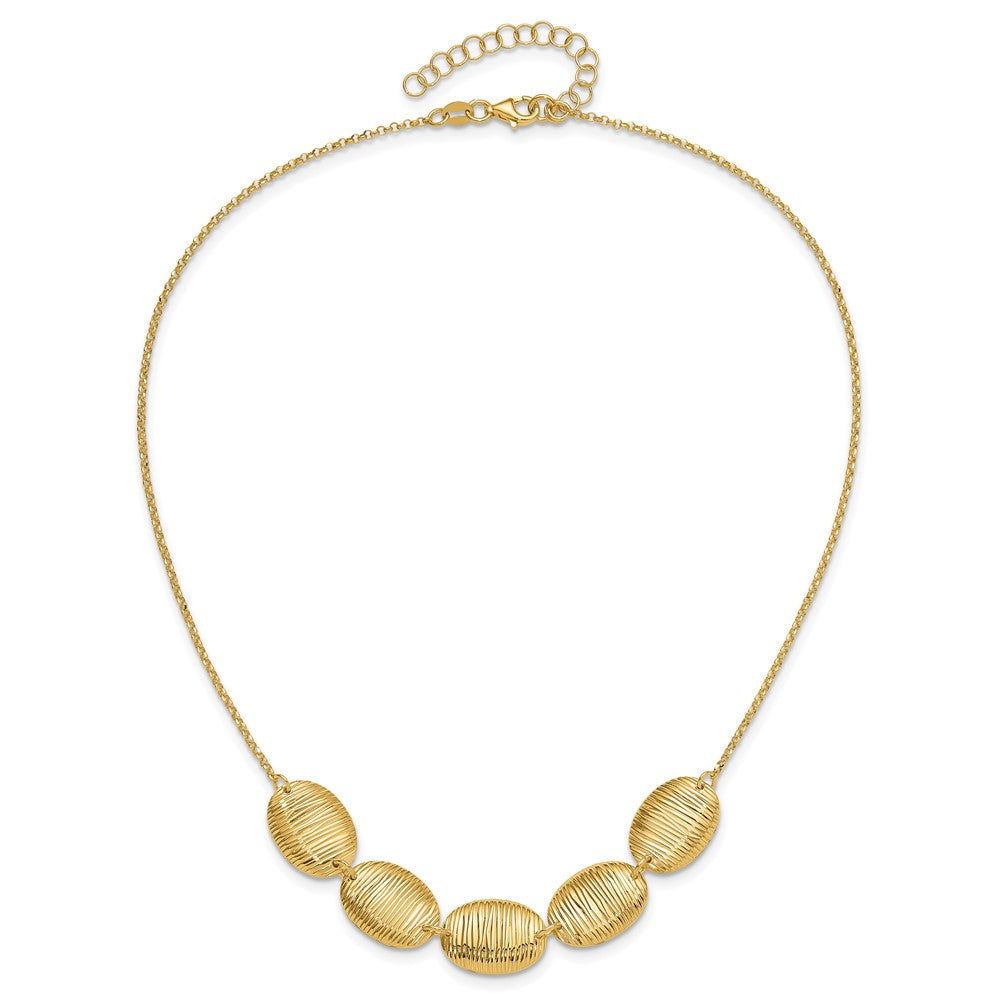 Sterling Silver Gold Tone Textured Ovals W/ 2In Ext. Necklace