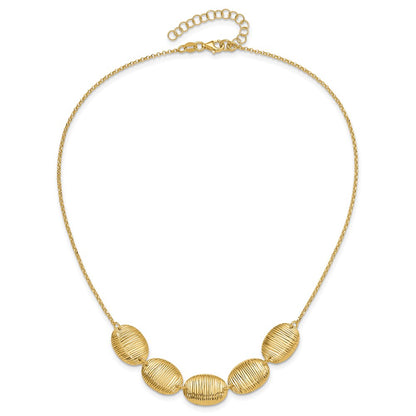 Sterling Silver Gold Tone Textured Ovals W/ 2In Ext. Necklace