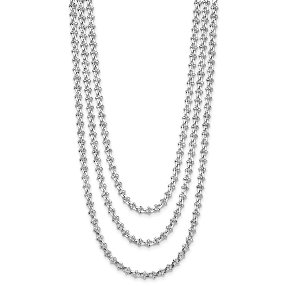 Sterling Silver Rh Plated Polished 3 Strand 1.5In Ext. Necklace
