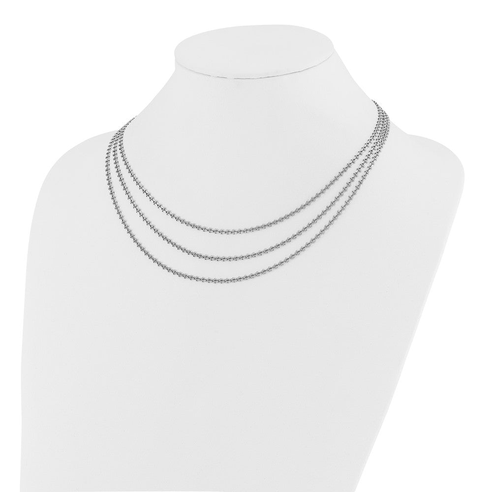 Sterling Silver Rh Plated Polished 3 Strand 1.5In Ext. Necklace