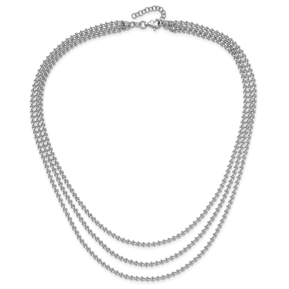 Sterling Silver Rh Plated Polished 3 Strand 1.5In Ext. Necklace