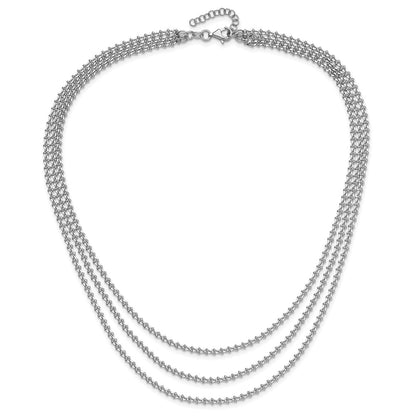 Sterling Silver Rh Plated Polished 3 Strand 1.5In Ext. Necklace
