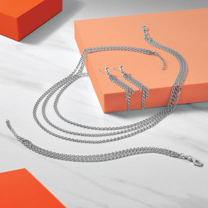 Sterling Silver Rh Plated Polished 3 Strand 1.5In Ext. Necklace