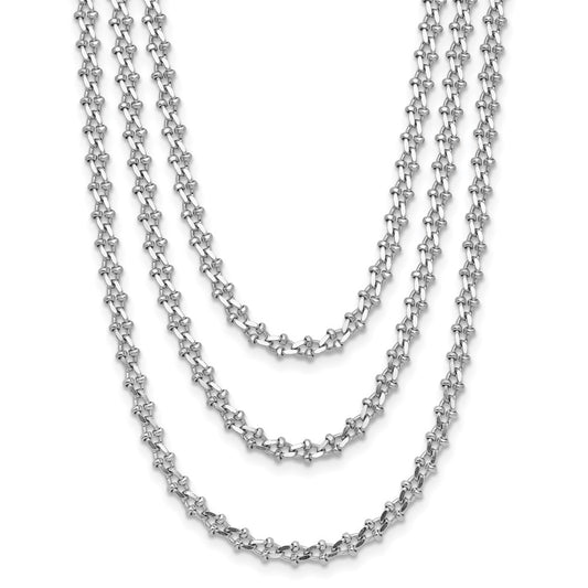 Sterling Silver Rh Plated Polished 3 Strand 1.5In Ext. Necklace
