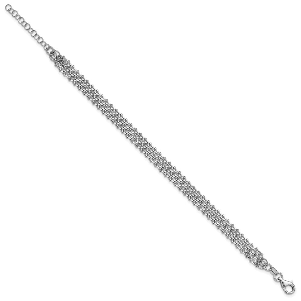 Sterling Silver Rh Plated Polished 3 Strand 1In Ext. Bracelet