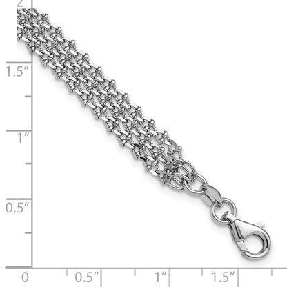 Sterling Silver Rh Plated Polished 3 Strand 1In Ext. Bracelet
