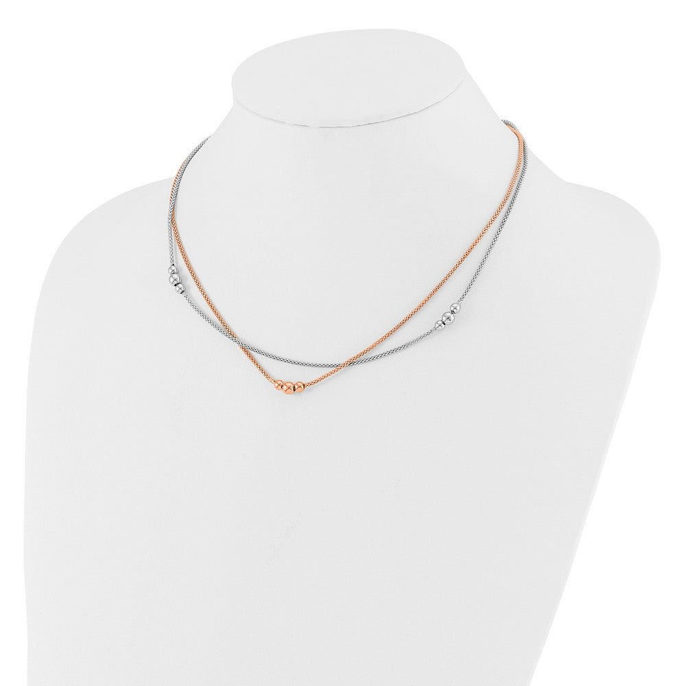 Sterling Silver Rhodium And Rose Tone 1.75In Ext. Necklace