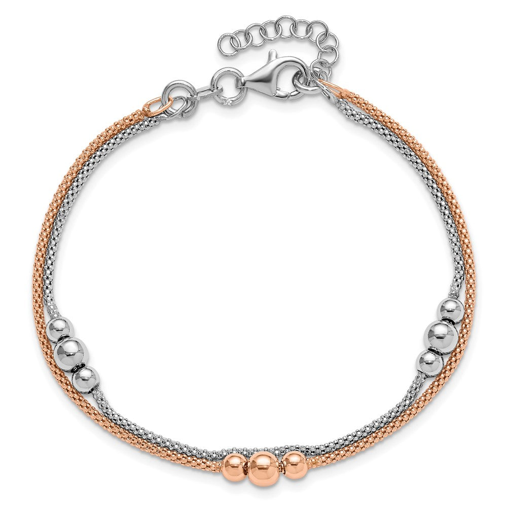 Sterling Silver Rhodium And Rose Tone 1In Ext. Bracelet