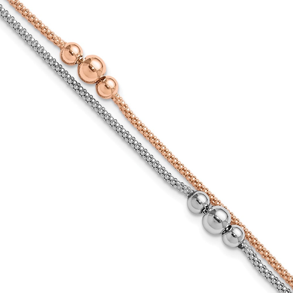 Sterling Silver Rhodium And Rose Tone 1In Ext. Bracelet