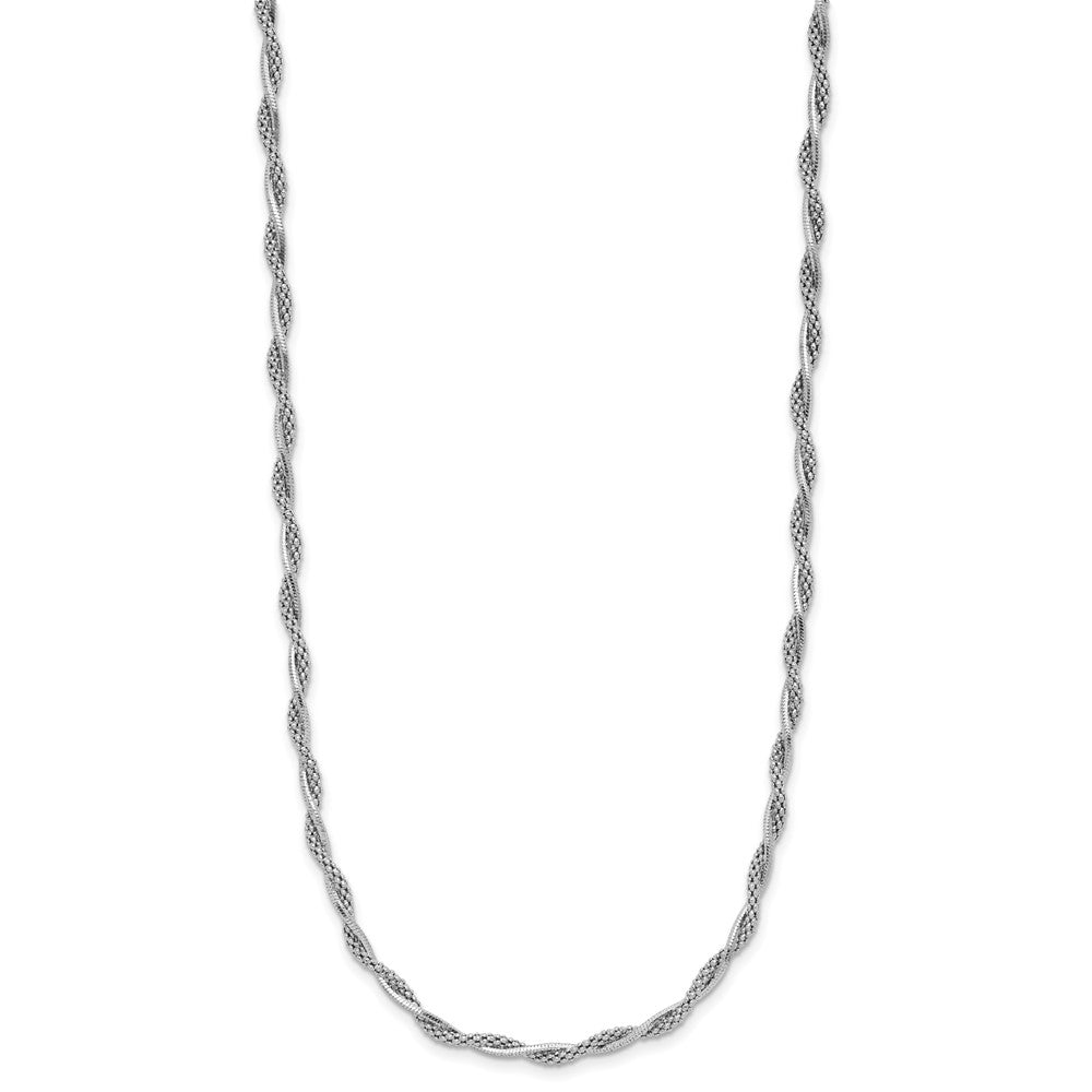 Sterling Silver Rh Plated Polished Twisted 2In. Ext. Necklace
