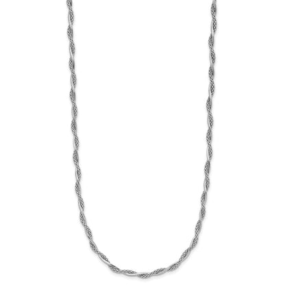 Sterling Silver Rh Plated Polished Twisted 2In. Ext. Necklace