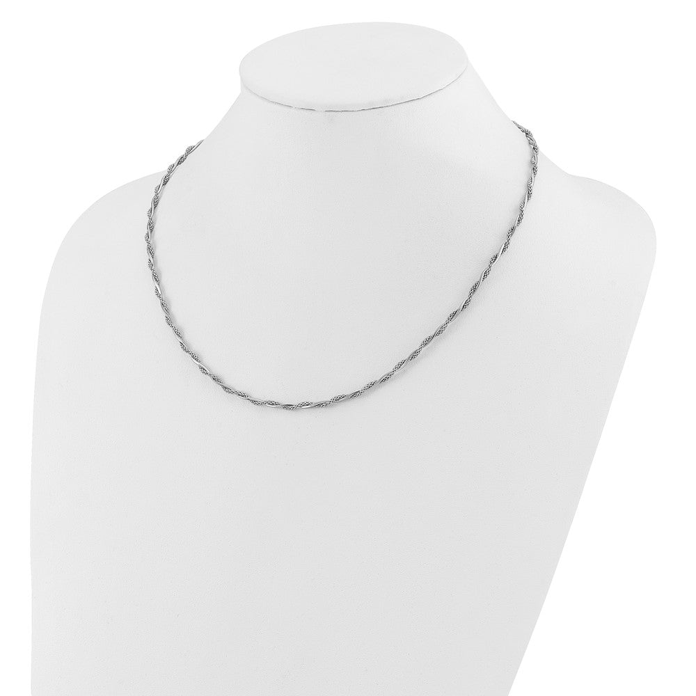 Sterling Silver Rh Plated Polished Twisted 2In. Ext. Necklace