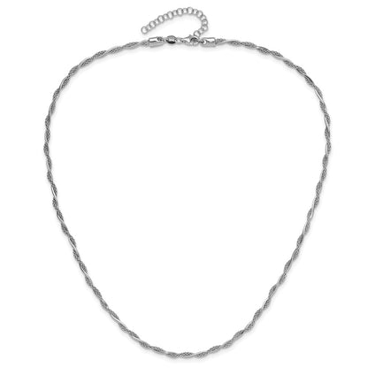 Sterling Silver Rh Plated Polished Twisted 2In. Ext. Necklace