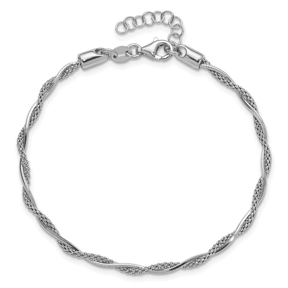 Sterling Silver Rh Plated Polished Twisted 1In Ext. Bracelet