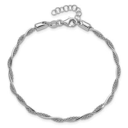 Sterling Silver Rh Plated Polished Twisted 1In Ext. Bracelet