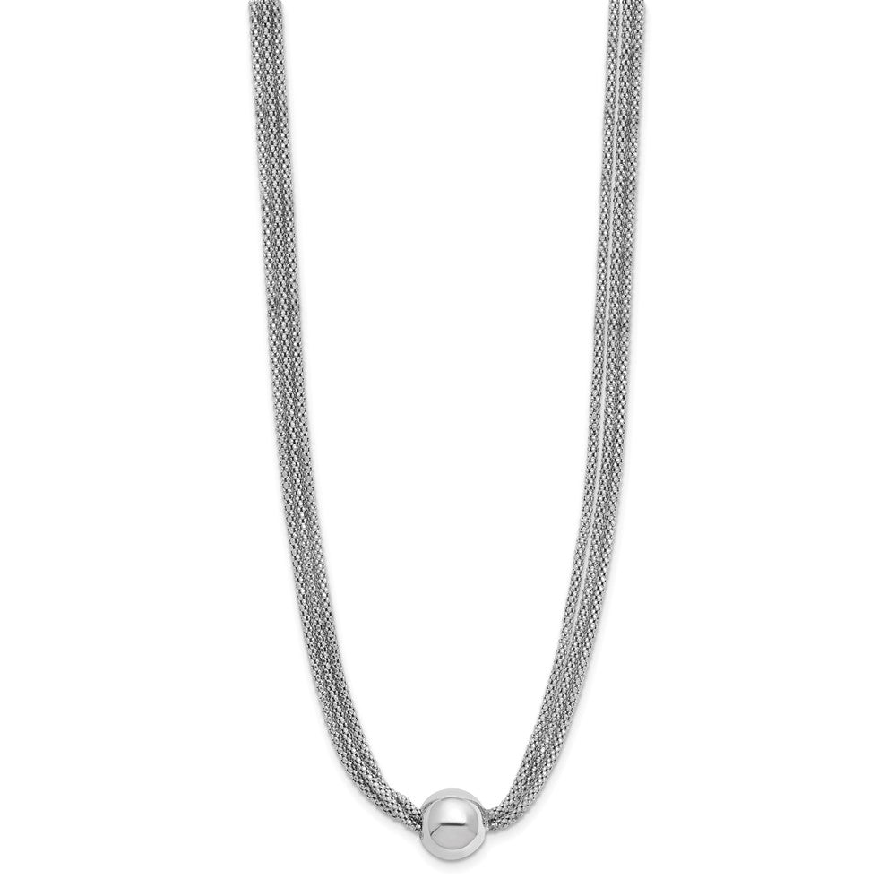 Sterling Silver Rh Plt Polished 3 Strand Bead 2In Ext. Necklace
