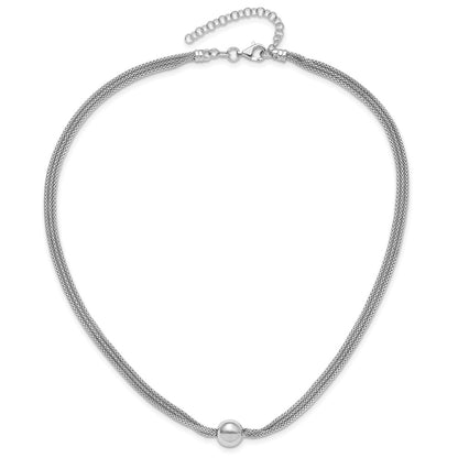 Sterling Silver Rh Plt Polished 3 Strand Bead 2In Ext. Necklace