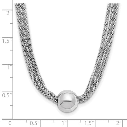 Sterling Silver Rh Plt Polished 3 Strand Bead 2In Ext. Necklace