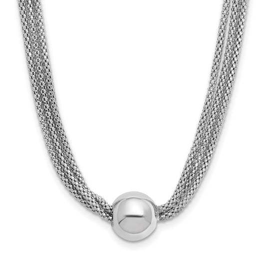 Sterling Silver Rh Plt Polished 3 Strand Bead 2In Ext. Necklace