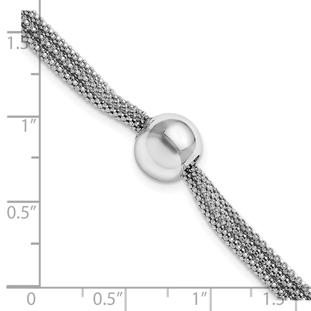 Sterling Silver Rh Plt Polished 3 Strand Bead 2In Ext. Bracelet