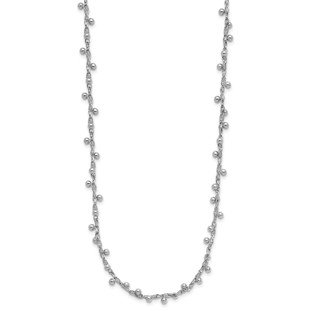 Sterling Silver Rhod Plated Polished Beaded 3In Ext. Necklace