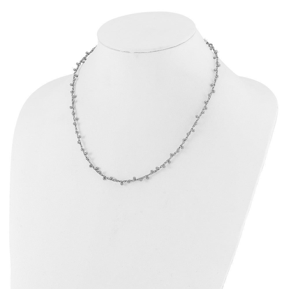 Sterling Silver Rhod Plated Polished Beaded 3In Ext. Necklace