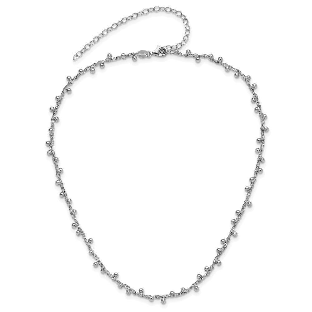 Sterling Silver Rhod Plated Polished Beaded 3In Ext. Necklace