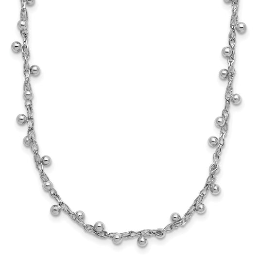 Sterling Silver Rhod Plated Polished Beaded 3In Ext. Necklace