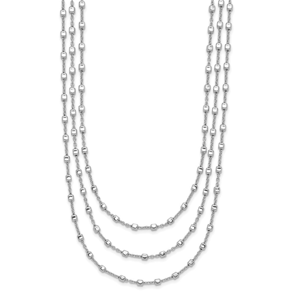 Sterling Silver Rh Plated 3 Strand Beaded 16In 2In Ext. Necklace