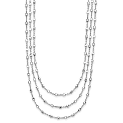 Sterling Silver Rh Plated 3 Strand Beaded 16In 2In Ext. Necklace