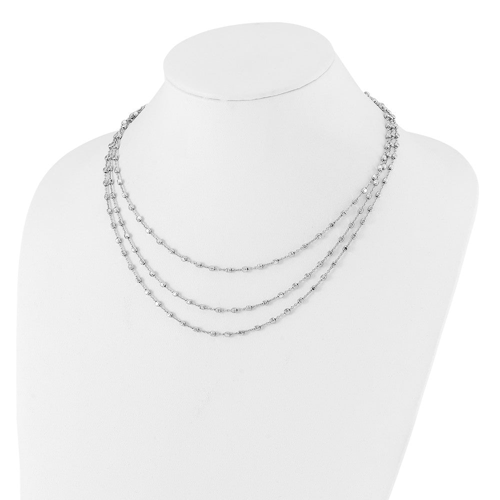 Sterling Silver Rh Plated 3 Strand Beaded 16In 2In Ext. Necklace