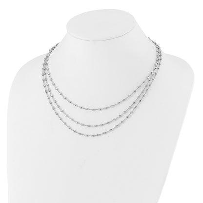 Sterling Silver Rh Plated 3 Strand Beaded 16In 2In Ext. Necklace