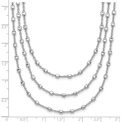 Sterling Silver Rh Plated 3 Strand Beaded 16In 2In Ext. Necklace