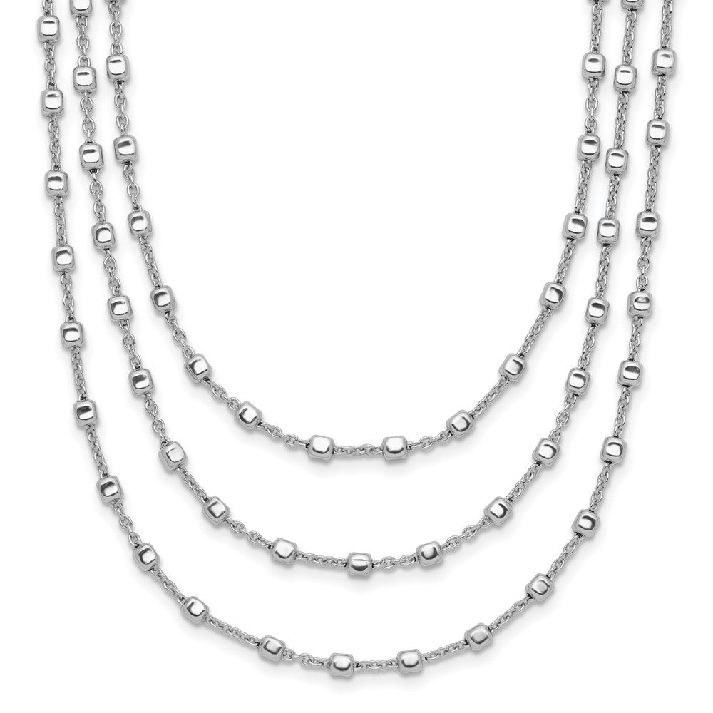 Sterling Silver Rh Plated 3 Strand Beaded 16In 2In Ext. Necklace
