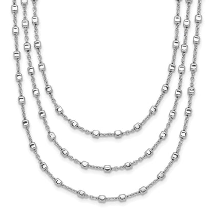 Sterling Silver Rh Plated 3 Strand Beaded 16In 2In Ext. Necklace