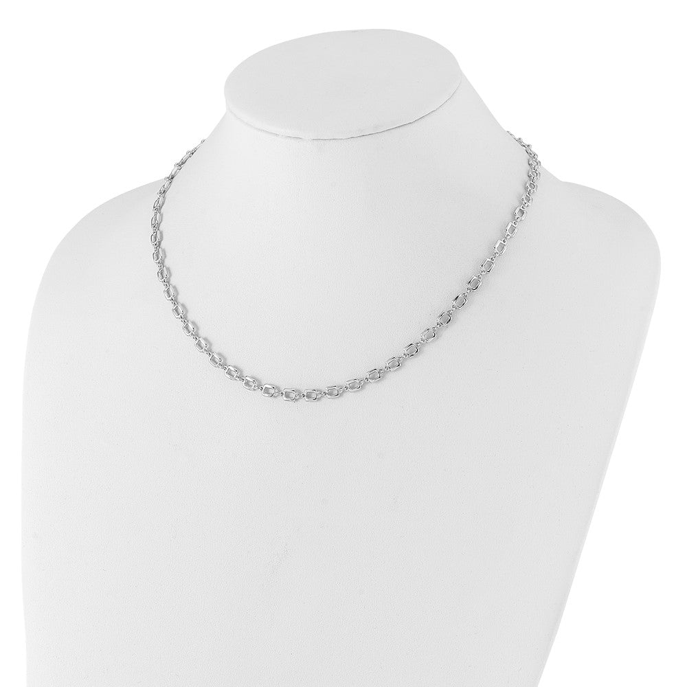 Sterling Silver Rhodium Plated Square Link 2In Ext. Necklace